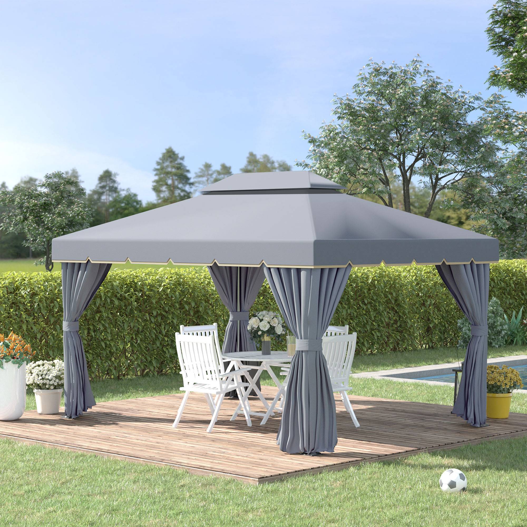 Outsunny - Tonnelle barnum pavillon jardin 4x3m double toit, parois et moustiquaires amovibles gris - Outsunny - Image 2