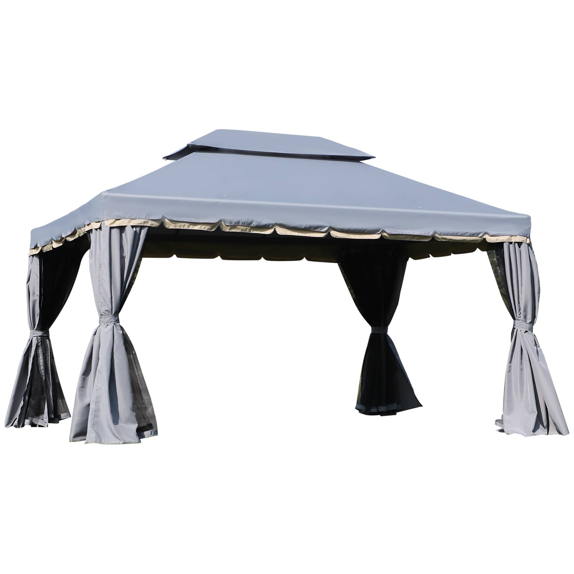 Outsunny - Tonnelle barnum pavillon jardin 4x3m double toit, parois et moustiquaires amovibles gris - Outsunny