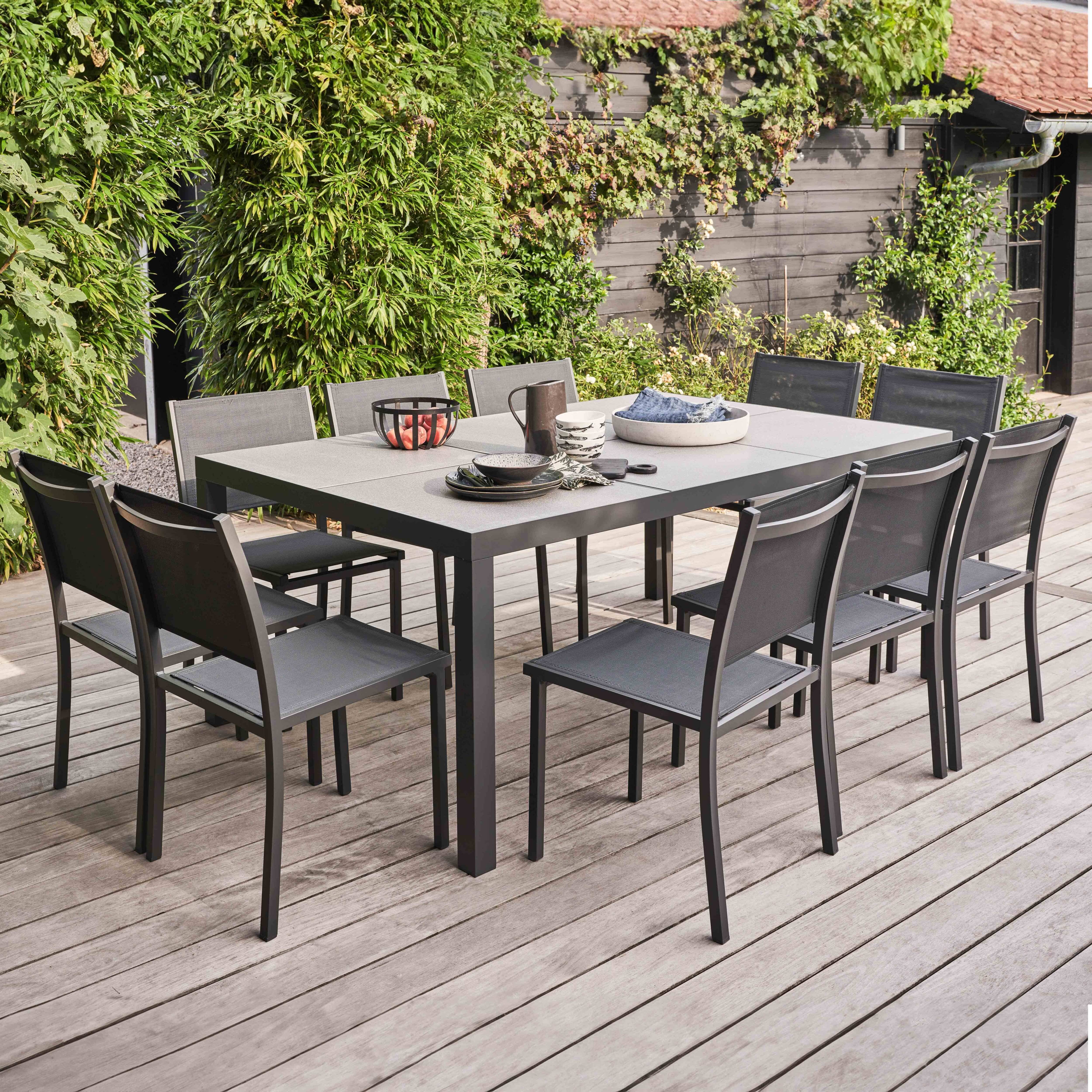 Oviala - Table et 10 chaises de jardin aluminium céramique gris Tivoli - Oviala - Imagen 2