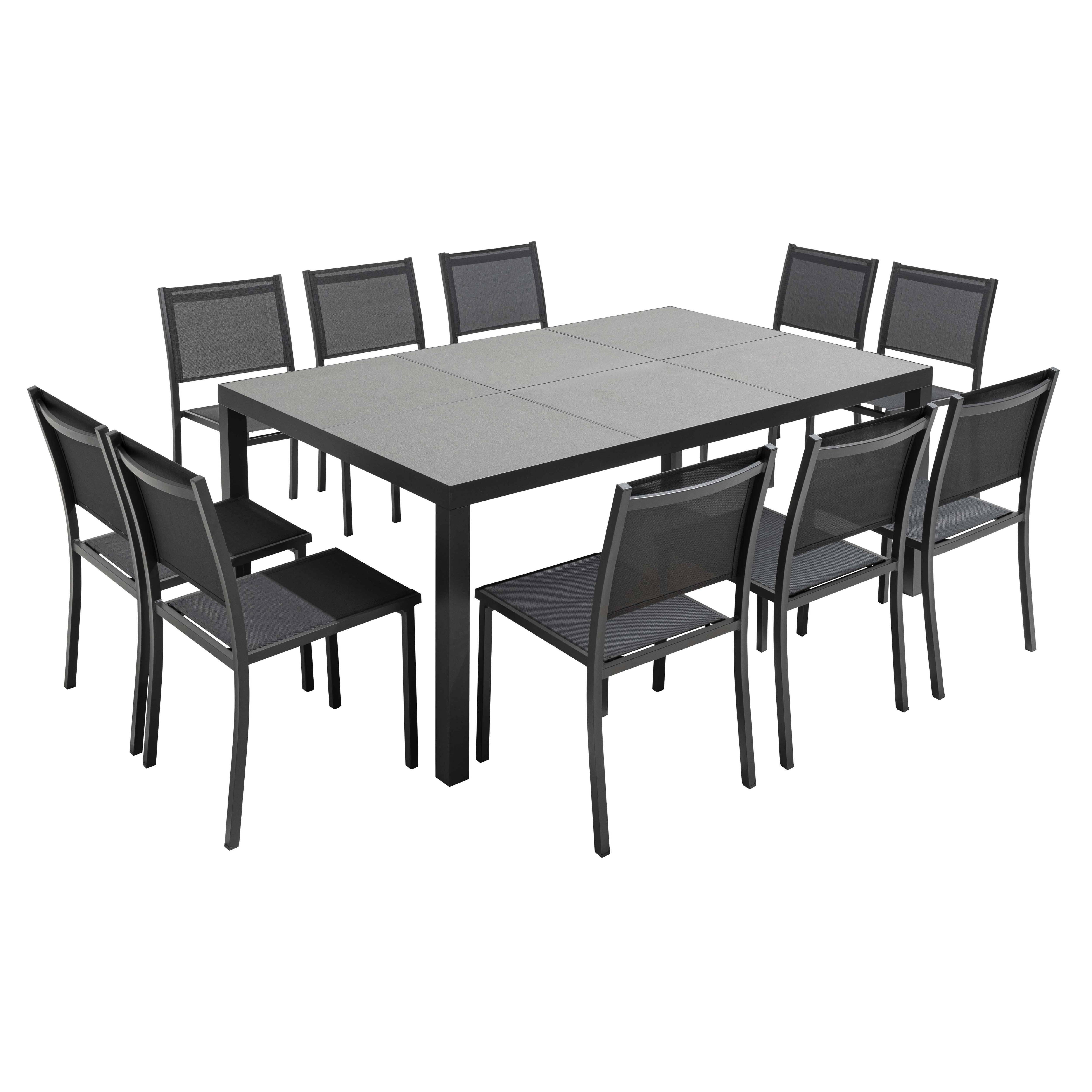 Oviala - Table et 10 chaises de jardin aluminium céramique gris Tivoli - Oviala - Imagen 1