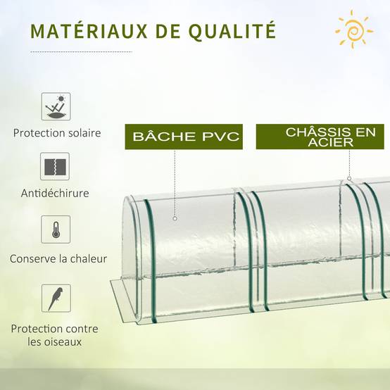 Mini serre à tomates potager acier bâche PVC 4 portes zippées 395x100x80cm transparent - ComfortXL Outdoor Living - Image 6