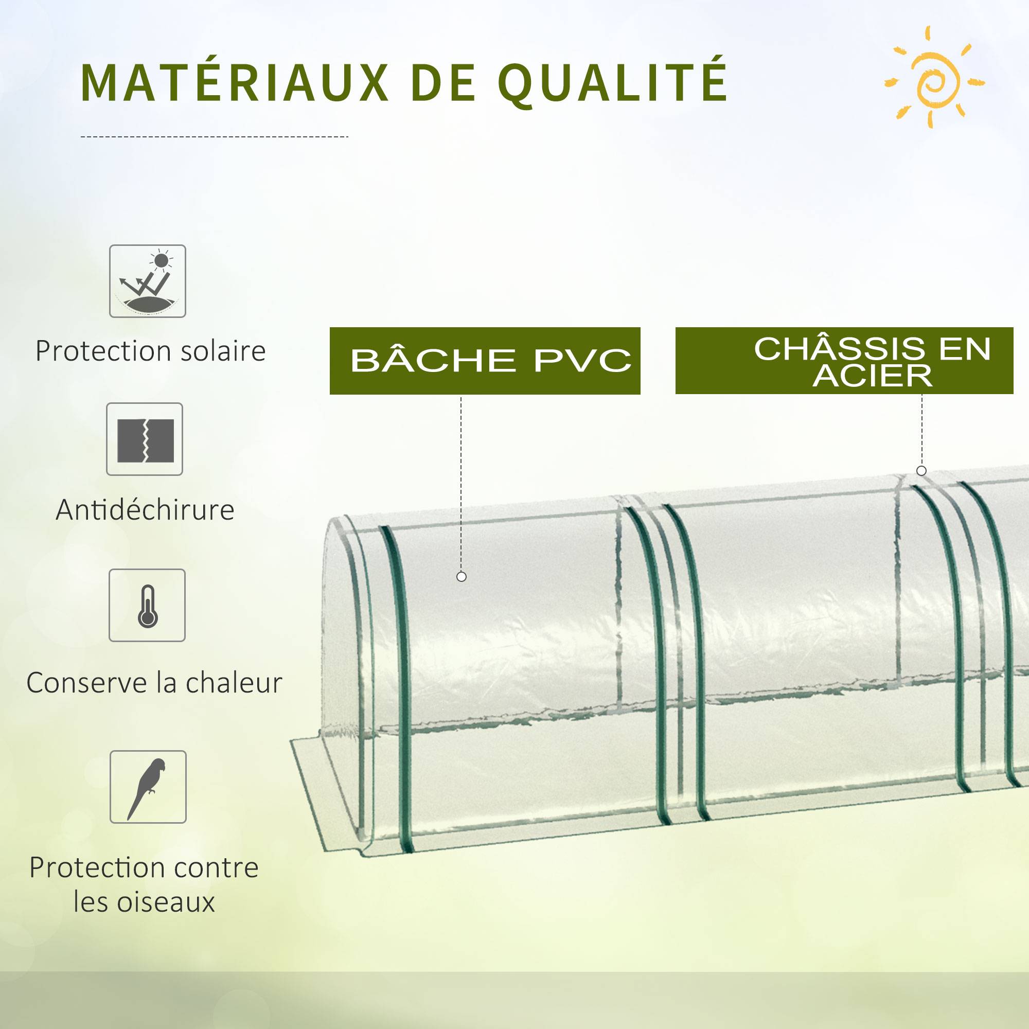 Mini serre à tomates potager acier bâche PVC 4 portes zippées 395x100x80cm transparent - ComfortXL Outdoor Living - Image 6
