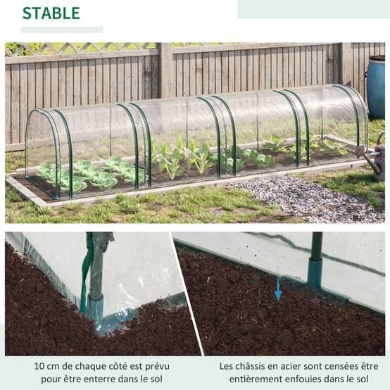 Mini serre à tomates potager acier bâche PVC 4 portes zippées 395x100x80cm transparent - ComfortXL Outdoor Living - Image 7