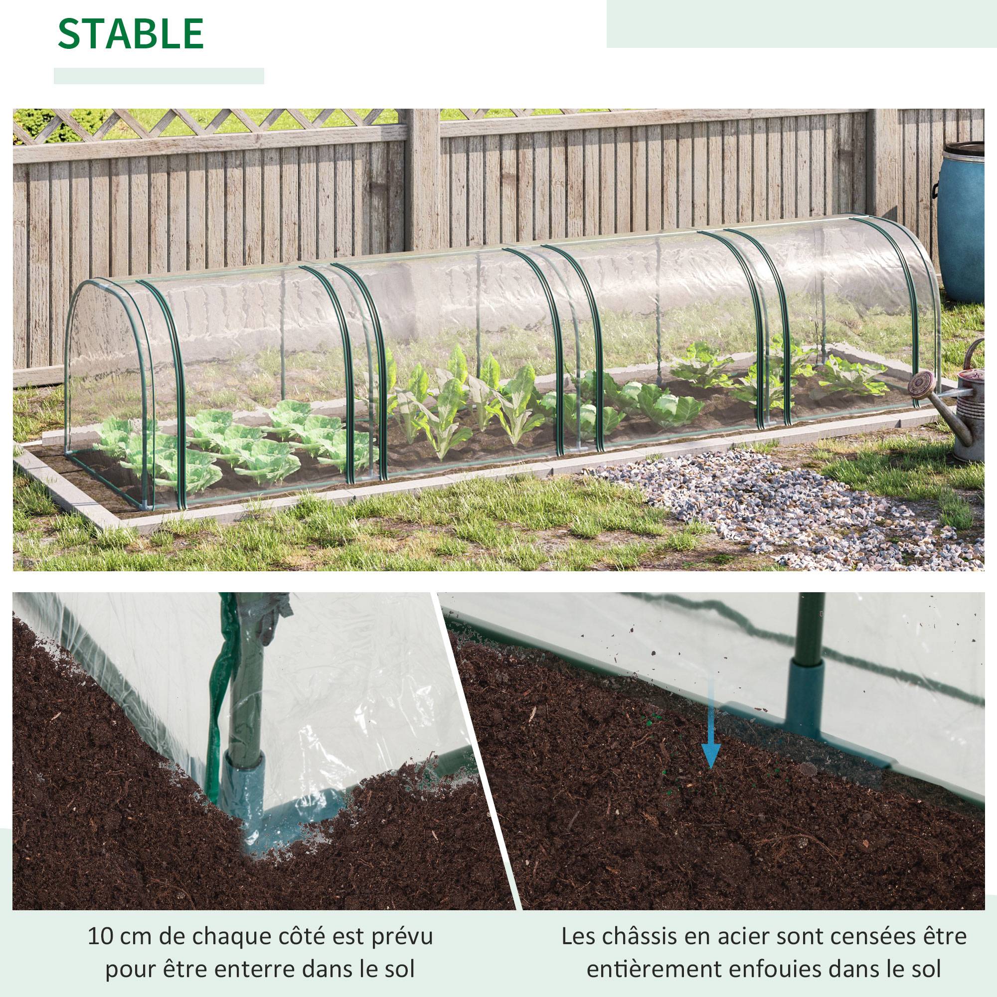 Mini serre à tomates potager acier bâche PVC 4 portes zippées 395x100x80cm transparent - ComfortXL Outdoor Living - Image 7