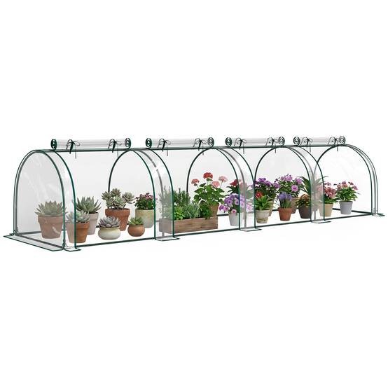 Mini serre à tomates potager acier bâche PVC 4 portes zippées 395x100x80cm transparent - ComfortXL Outdoor Living - Image 1