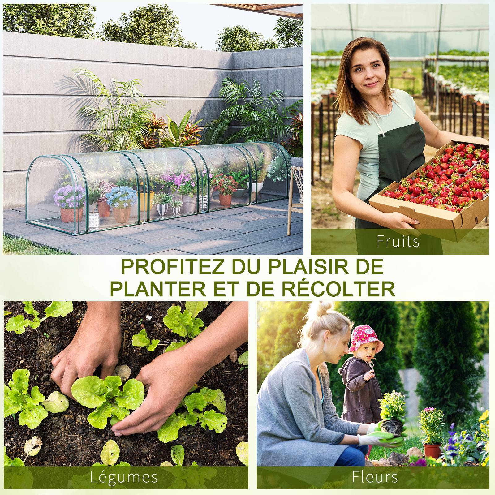 Mini serre à tomates potager acier bâche PVC 4 portes zippées 395x100x80cm transparent - ComfortXL Outdoor Living - Image 9
