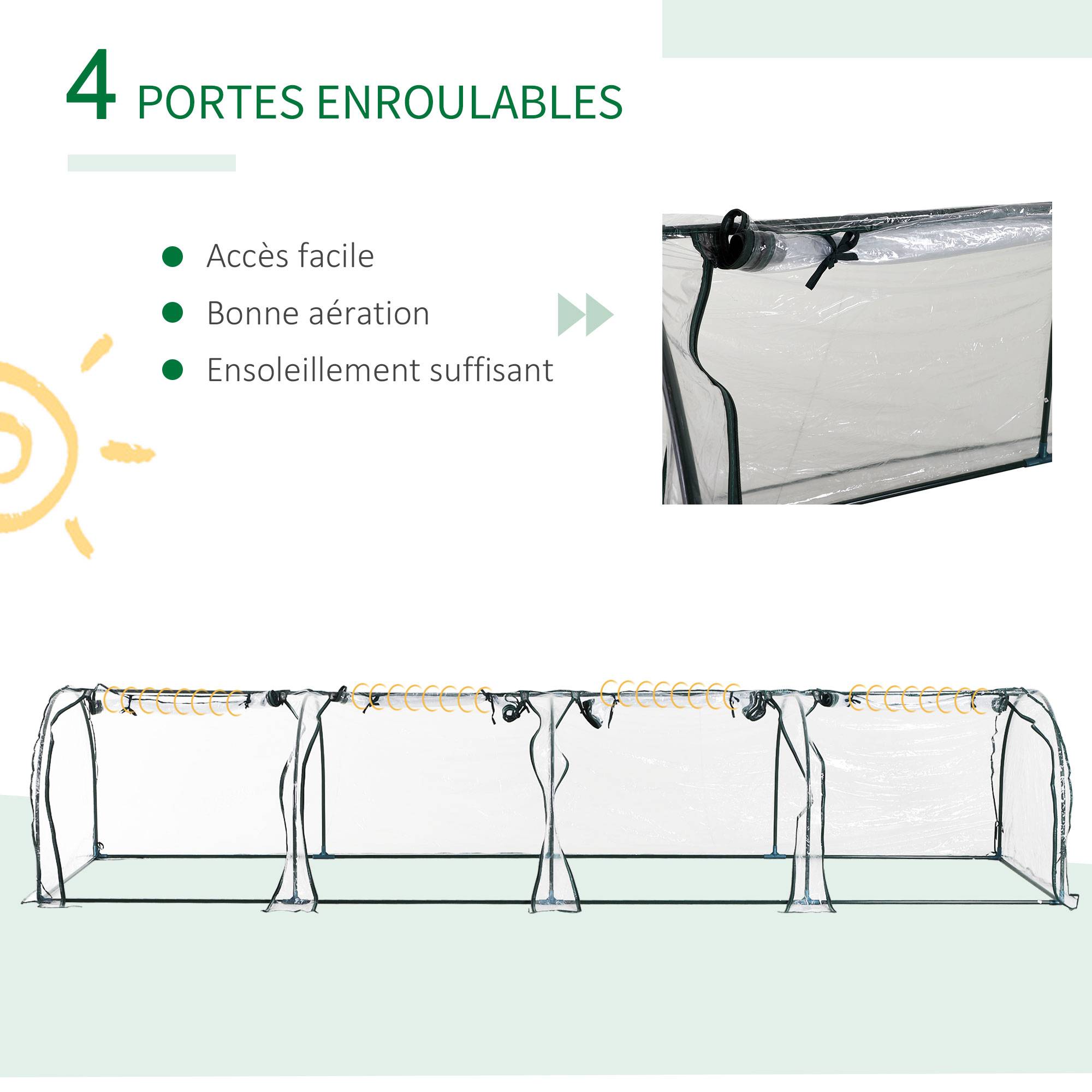 Mini serre à tomates potager acier bâche PVC 4 portes zippées 395x100x80cm transparent - ComfortXL Outdoor Living - Image 8