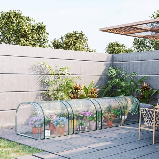 Mini serre à tomates potager acier bâche PVC 4 portes zippées 395x100x80cm transparent - ComfortXL Outdoor Living - Image 4
