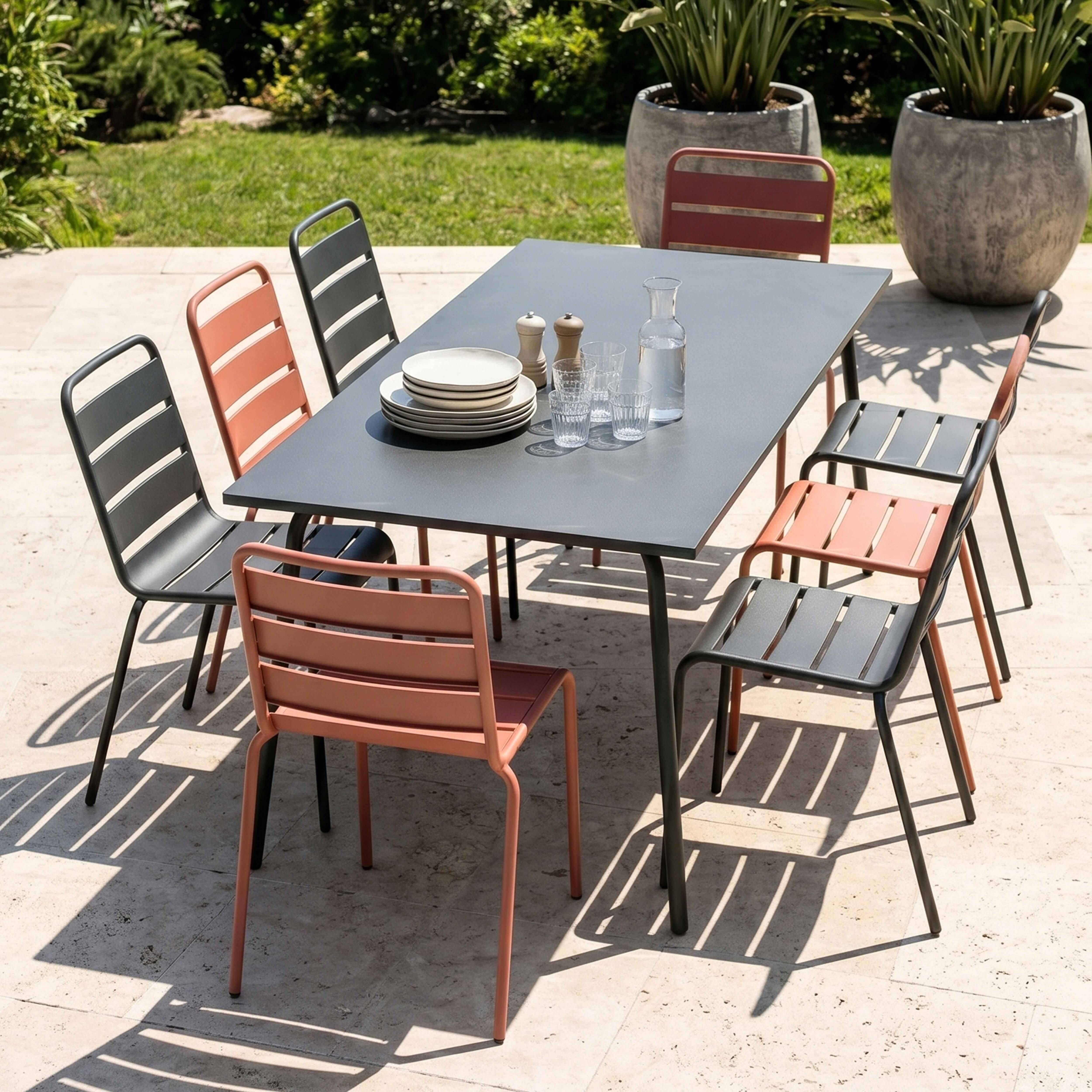 Oviala - Ensemble table de jardin et 8 chaises en métal gris et argile Palavas - Oviala - Image 2