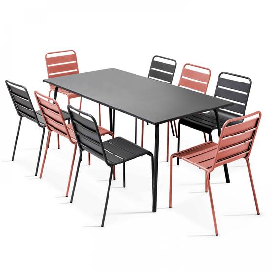 Oviala - Ensemble table de jardin et 8 chaises en métal gris et argile Palavas - Oviala - Image 1