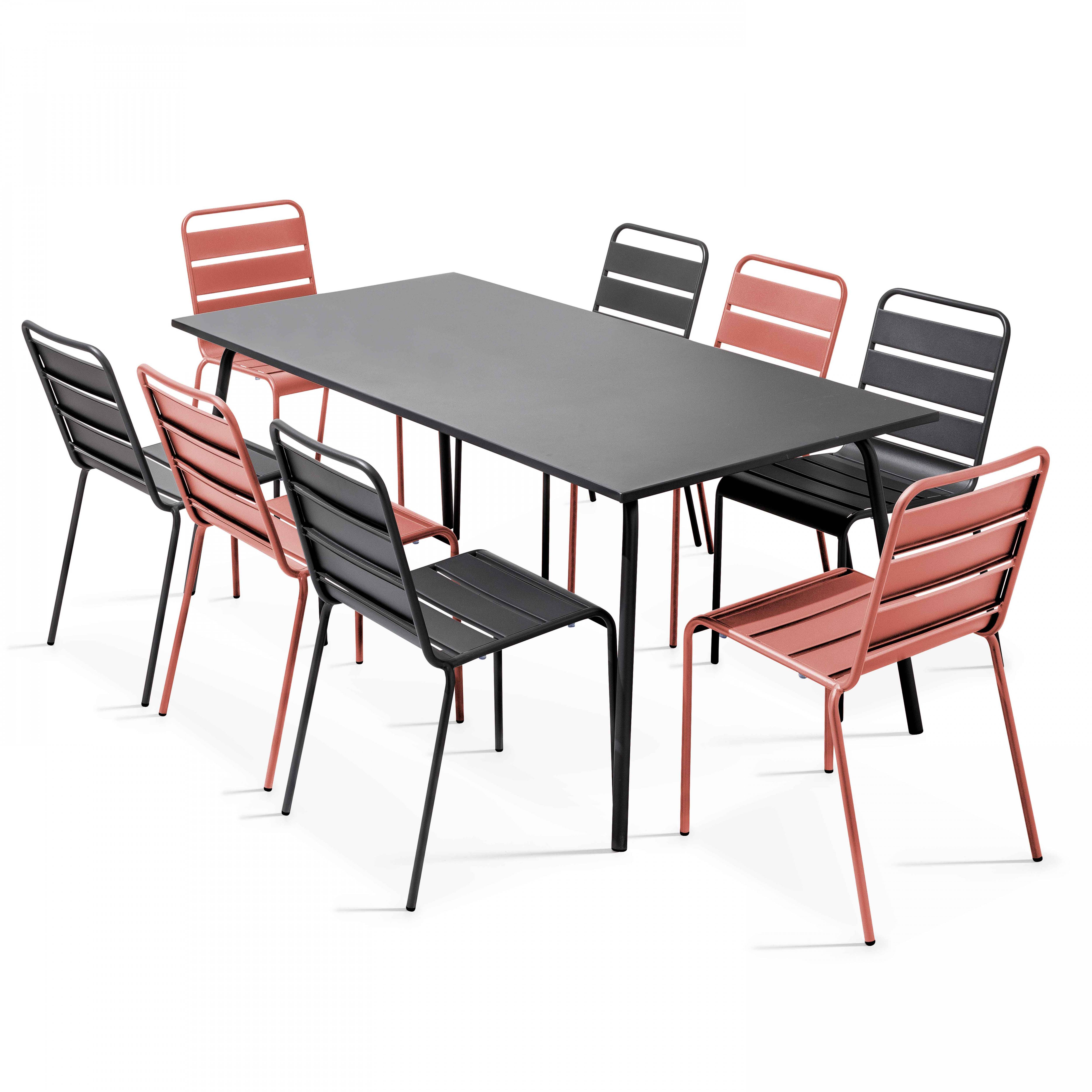 Oviala - Ensemble table de jardin et 8 chaises en métal gris et argile Palavas - Oviala - Image 1