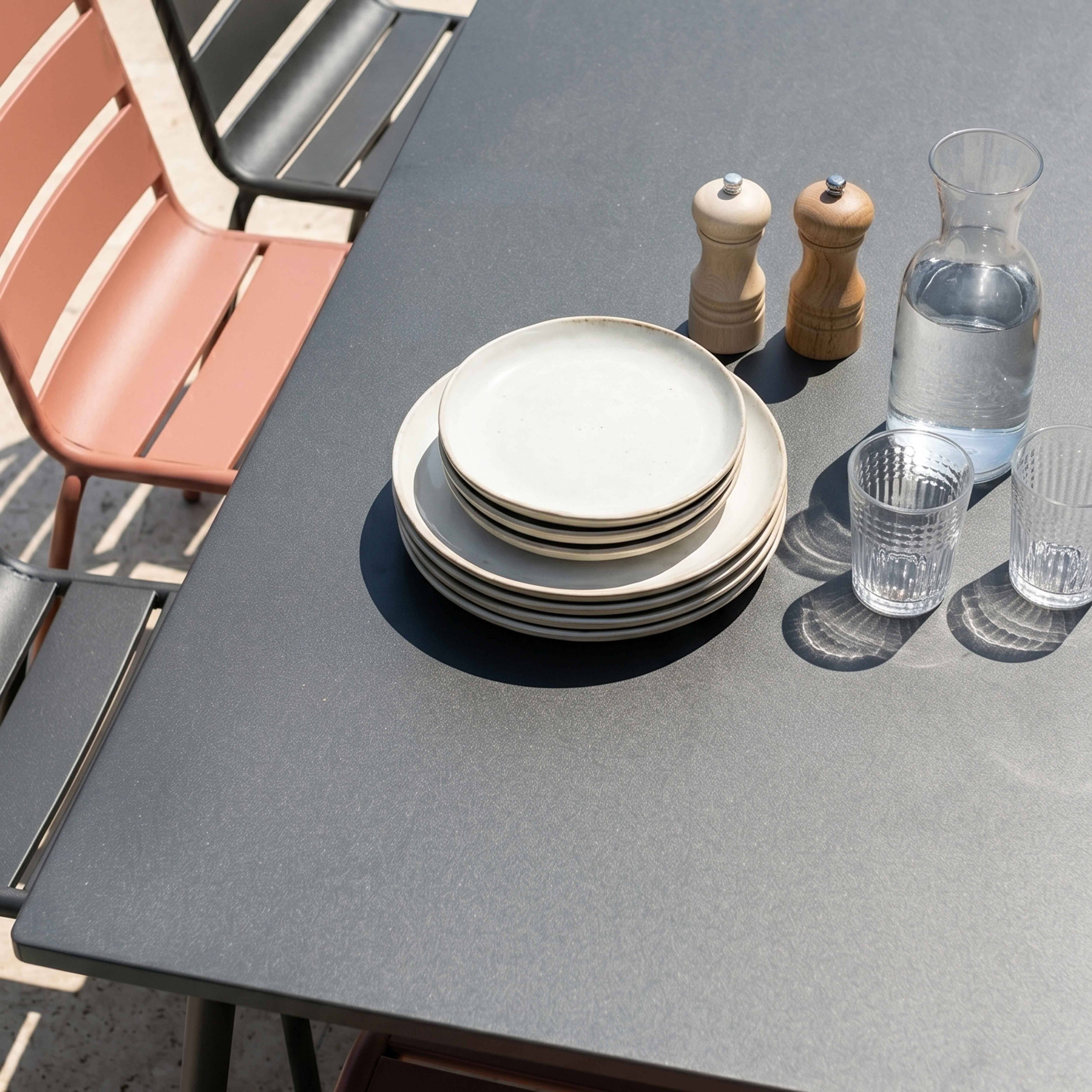 Oviala - Ensemble table de jardin et 8 chaises en métal gris et argile Palavas - Oviala - Image 3