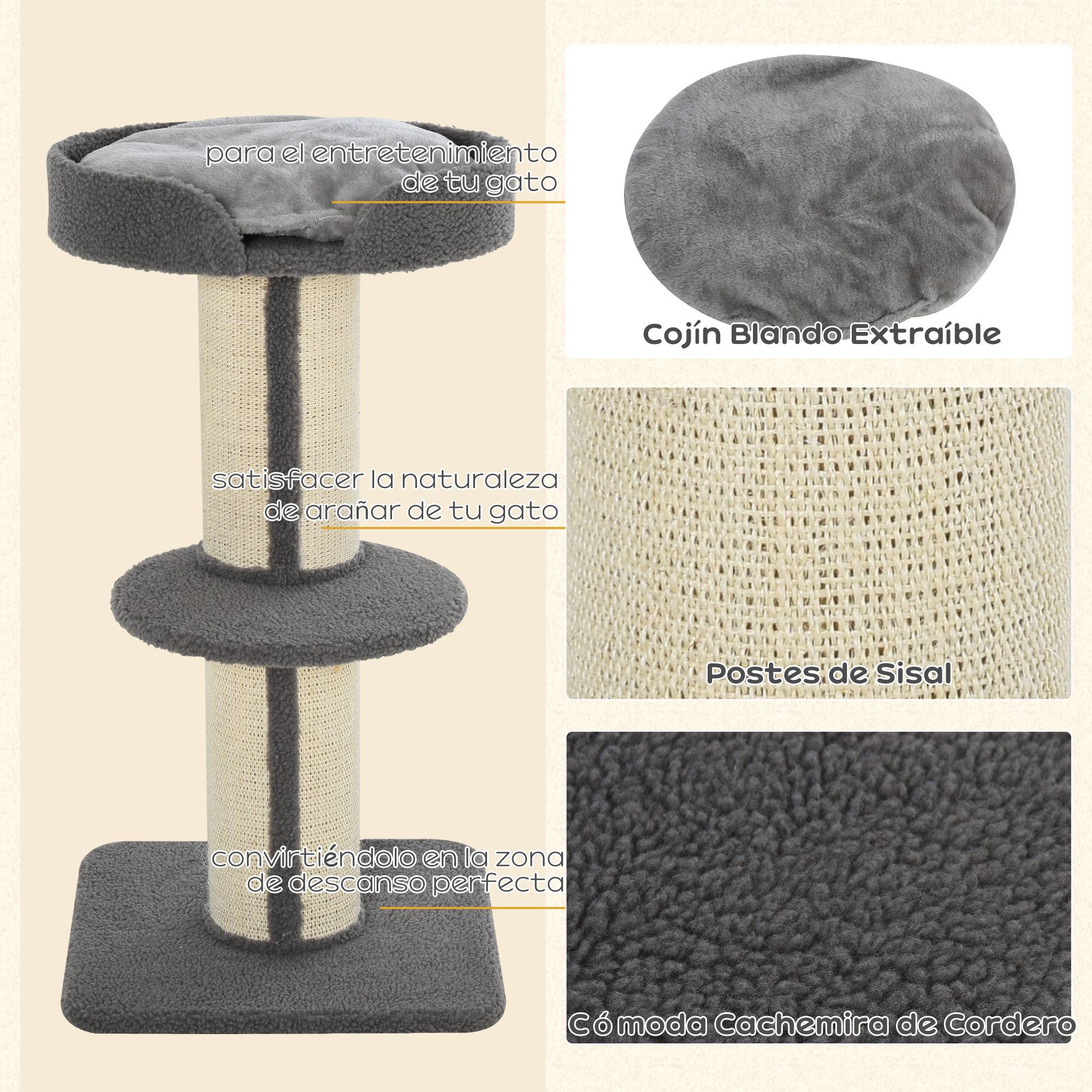 Arbre à Chat 3 Niveaux 91 cm avec Panier Douillet Plateforme et Poteau Griffoir Sisal Gris - ComfortXL Outdoor Living - Image 7