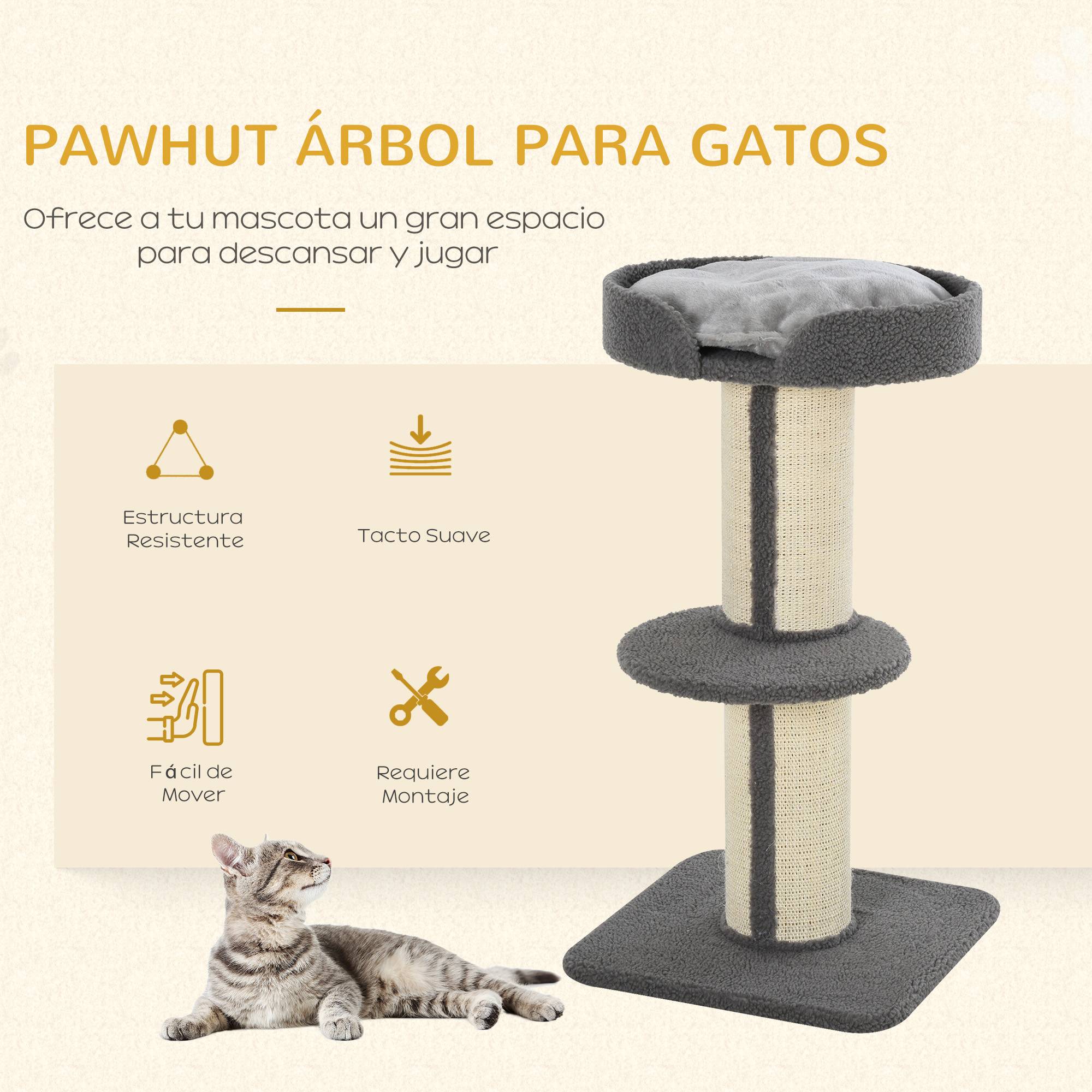 Arbre à Chat 3 Niveaux 91 cm avec Panier Douillet Plateforme et Poteau Griffoir Sisal Gris - ComfortXL Outdoor Living - Image 6