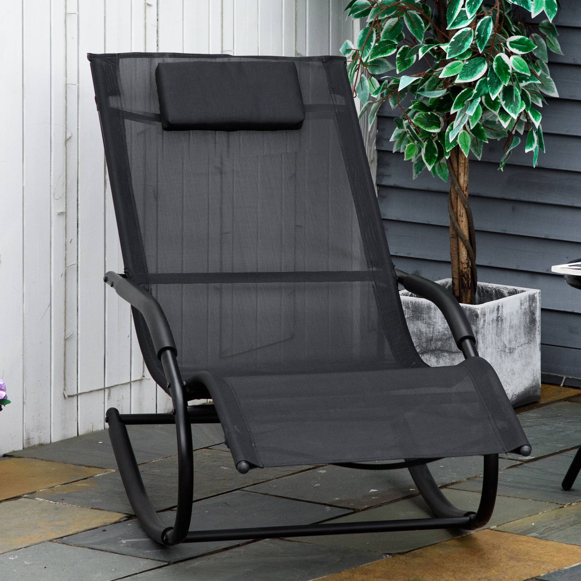 Chaise longue à bascule métal galvanisé noir 160 x 63 x 88 cm - PANGIVO - Image 4