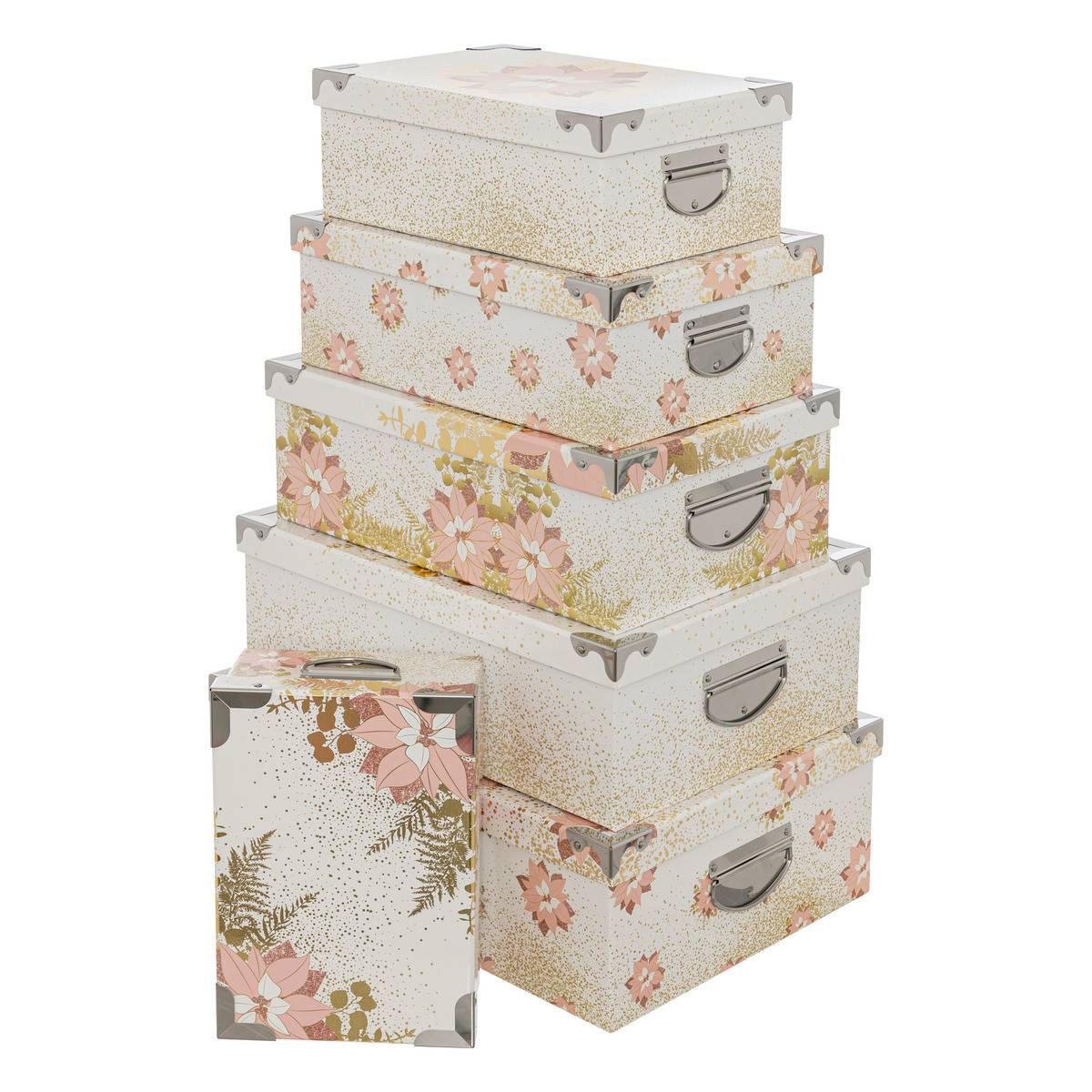 Fééric Lights & Christmas - Lot de 6 Boîtes de rangement coins en métal déco Perle de rose - Imagen 1