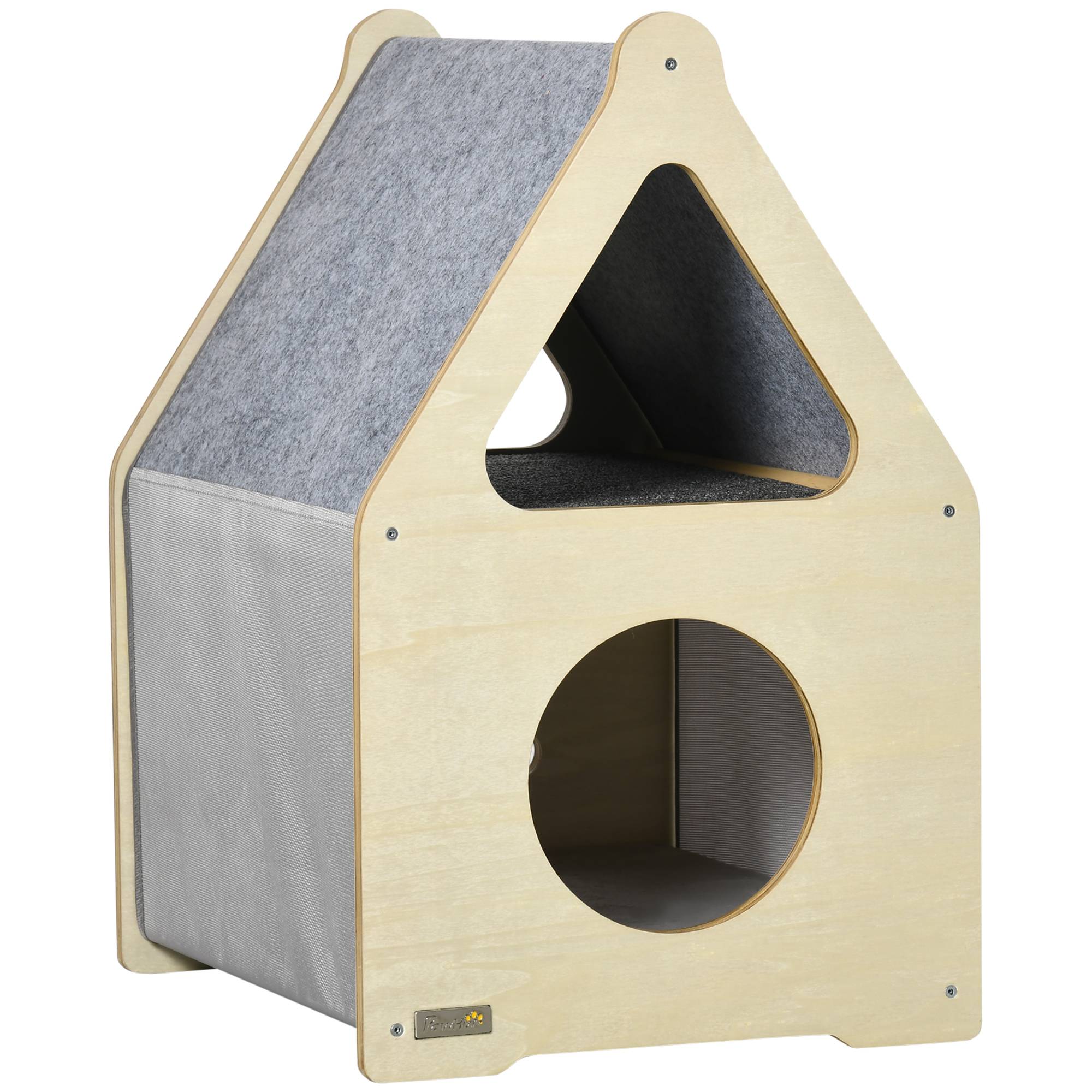 Pawhut - Maison pour chat design maisonnette - niche chat panier chat - 2 coussins amovibles, 2 niv. - panneaux aspect bois clair polyester gris - Imagen 1