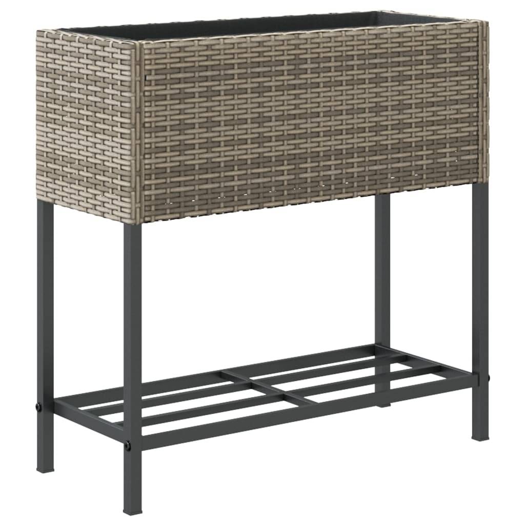 Jardinière avec étagère en résine tressée gris 70 x 28 x 70 cm - PANGIVO - Image 8