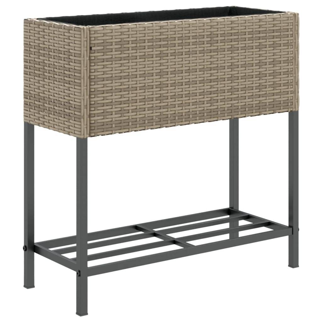 Jardinière avec étagère en résine tressée gris 70 x 28 x 70 cm - PANGIVO - Image 5