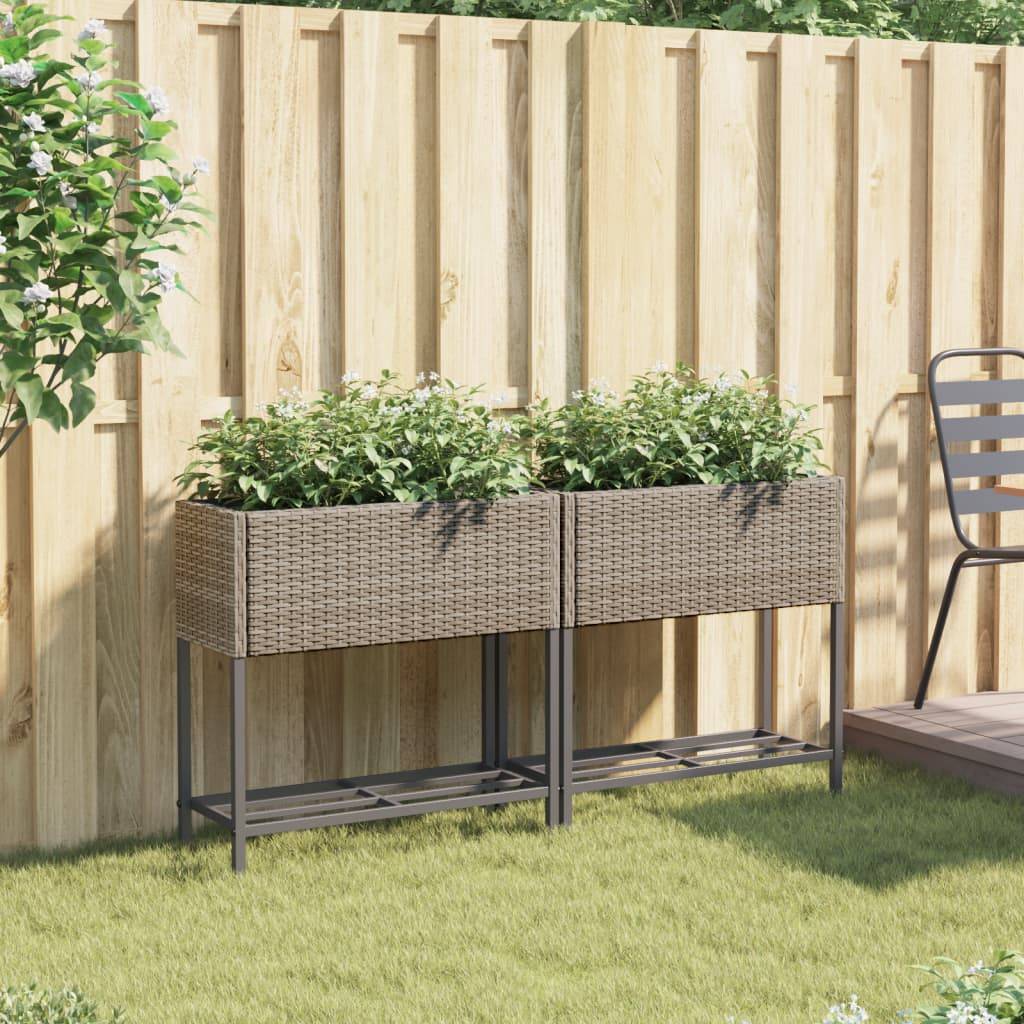 Jardinière avec étagère en résine tressée gris 70 x 28 x 70 cm - PANGIVO - Image 3