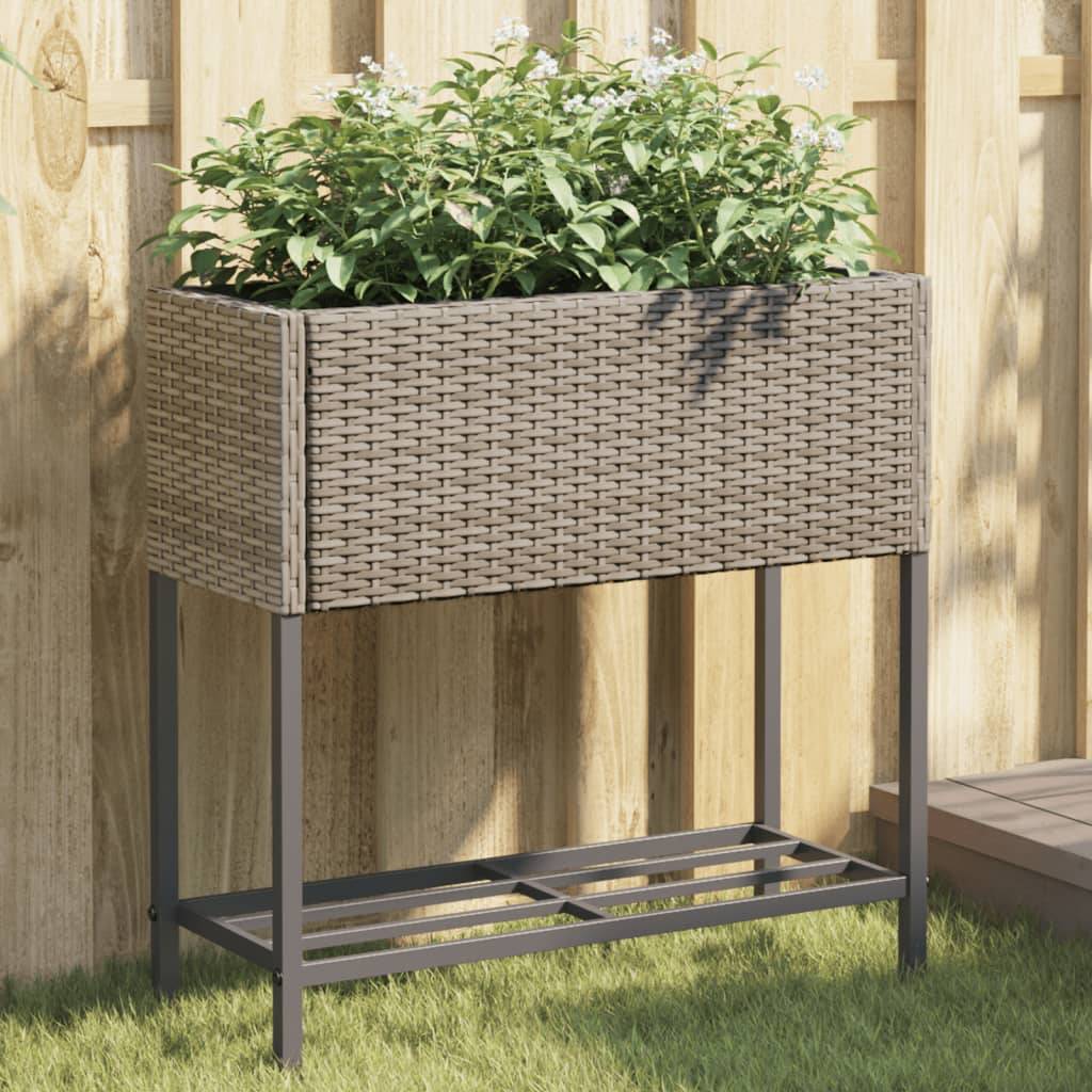 Jardinière avec étagère en résine tressée gris 70 x 28 x 70 cm - PANGIVO - Image 1