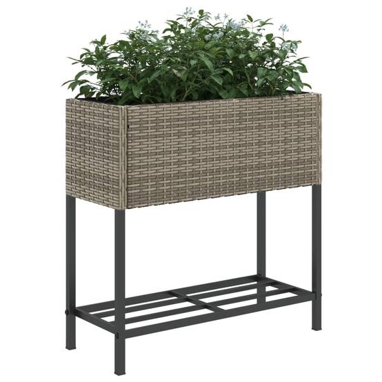 Jardinière avec étagère en résine tressée gris 70 x 28 x 70 cm - PANGIVO - Image 4
