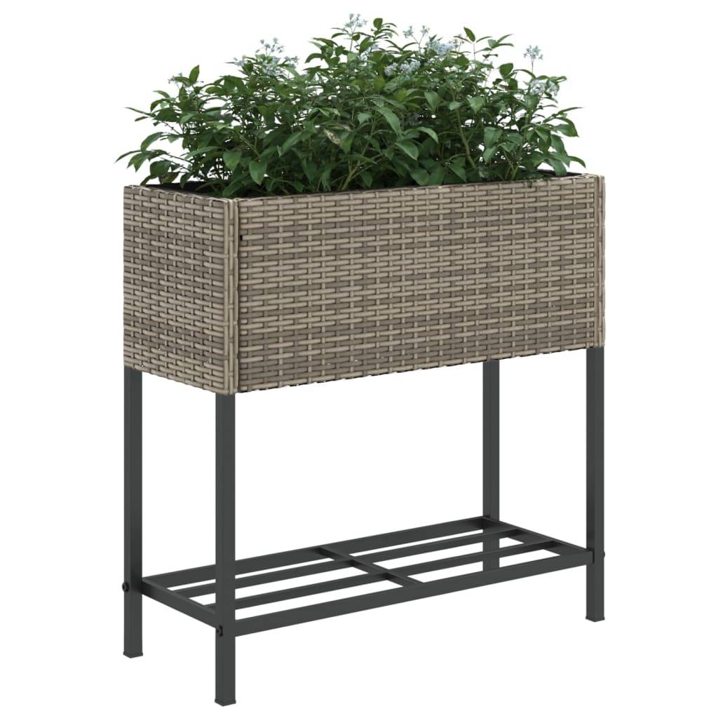 Jardinière avec étagère en résine tressée gris 70 x 28 x 70 cm - PANGIVO - Image 4