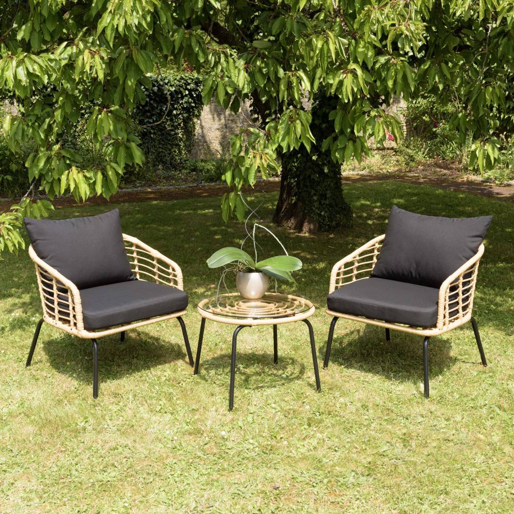 Macabane - MALO - Ensemble de 2 fauteuils rotin synthétique et table basse ronde - Imagen 2