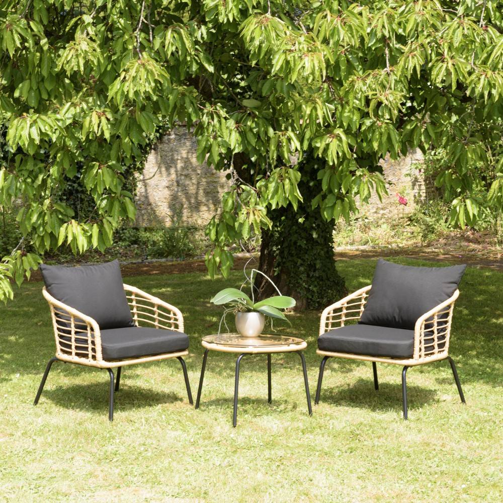 Macabane - MALO - Ensemble de 2 fauteuils rotin synthétique et table basse ronde - Imagen 4