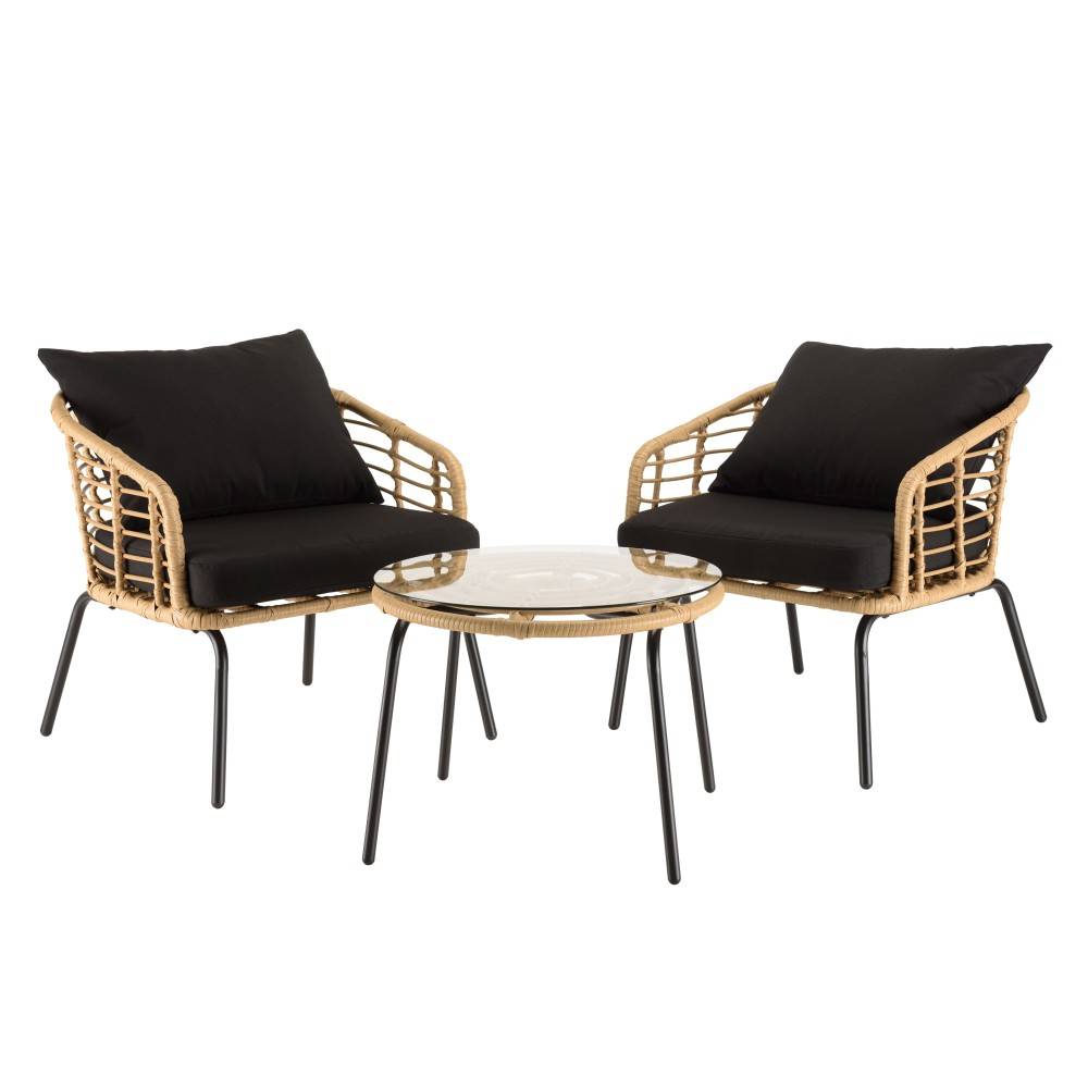 Macabane - MALO - Ensemble de 2 fauteuils rotin synthétique et table basse ronde - Imagen 5
