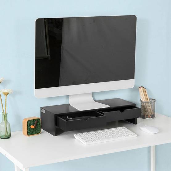 Support d'Écran PC SoBuy avec 2 Tiroirs de Rangement, Universel pour Moniteur et Ordinateur Portable, Noir, 47x18x11cm, BBF02-SCH - Image 9