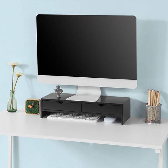 Support d'Écran PC SoBuy avec 2 Tiroirs de Rangement, Universel pour Moniteur et Ordinateur Portable, Noir, 47x18x11cm, BBF02-SCH - Image 10