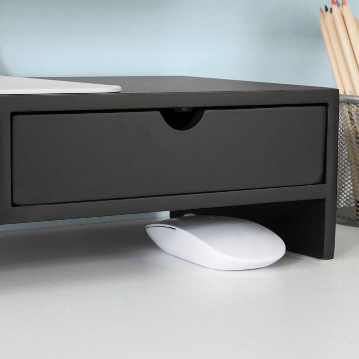 Support d'Écran PC SoBuy avec 2 Tiroirs de Rangement, Universel pour Moniteur et Ordinateur Portable, Noir, 47x18x11cm, BBF02-SCH - Image 8