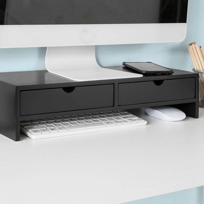 Support d'Écran PC SoBuy avec 2 Tiroirs de Rangement, Universel pour Moniteur et Ordinateur Portable, Noir, 47x18x11cm, BBF02-SCH - Image 6