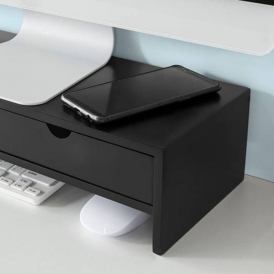 Support d'Écran PC SoBuy avec 2 Tiroirs de Rangement, Universel pour Moniteur et Ordinateur Portable, Noir, 47x18x11cm, BBF02-SCH - Image 7
