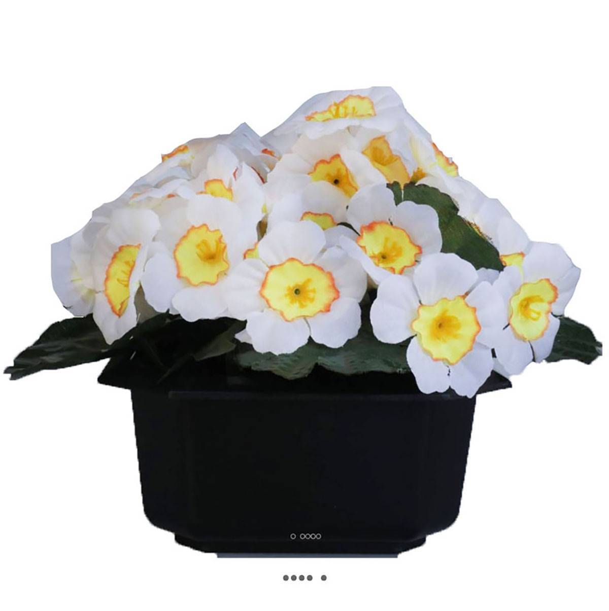 Artificielles - Composition fleurs artificielles cimetière pot carré primevères H17 cm D24 cm Blanc - couleur: Rouge-blanc - Imagen 1