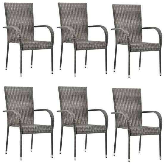 Lot de 6 Chaises de jardin empilables - Chaises d'extérieur Gris Résine tressée - Image 2