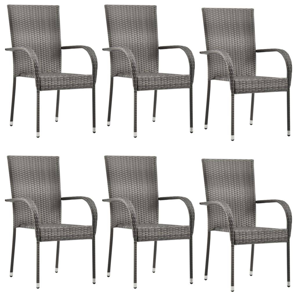 Lot de 6 Chaises de jardin empilables - Chaises d'extérieur Gris Résine tressée - Image 2