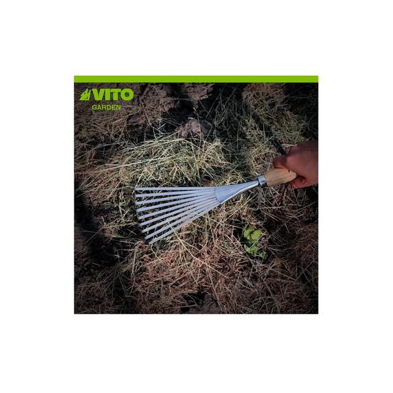 Balai de jardin à gazon 8 dents 13Cm Manche bois Inox et Fer forgés à la main VITO - Imagen 4