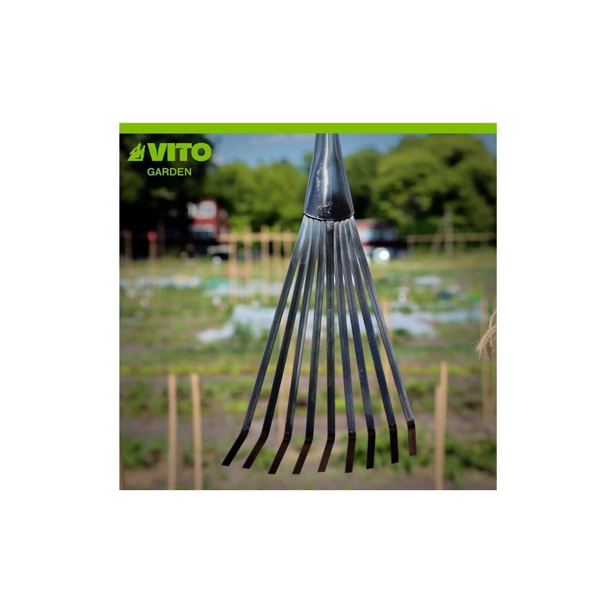 Balai de jardin à gazon 8 dents 13Cm Manche bois Inox et Fer forgés à la main VITO - Imagen 3