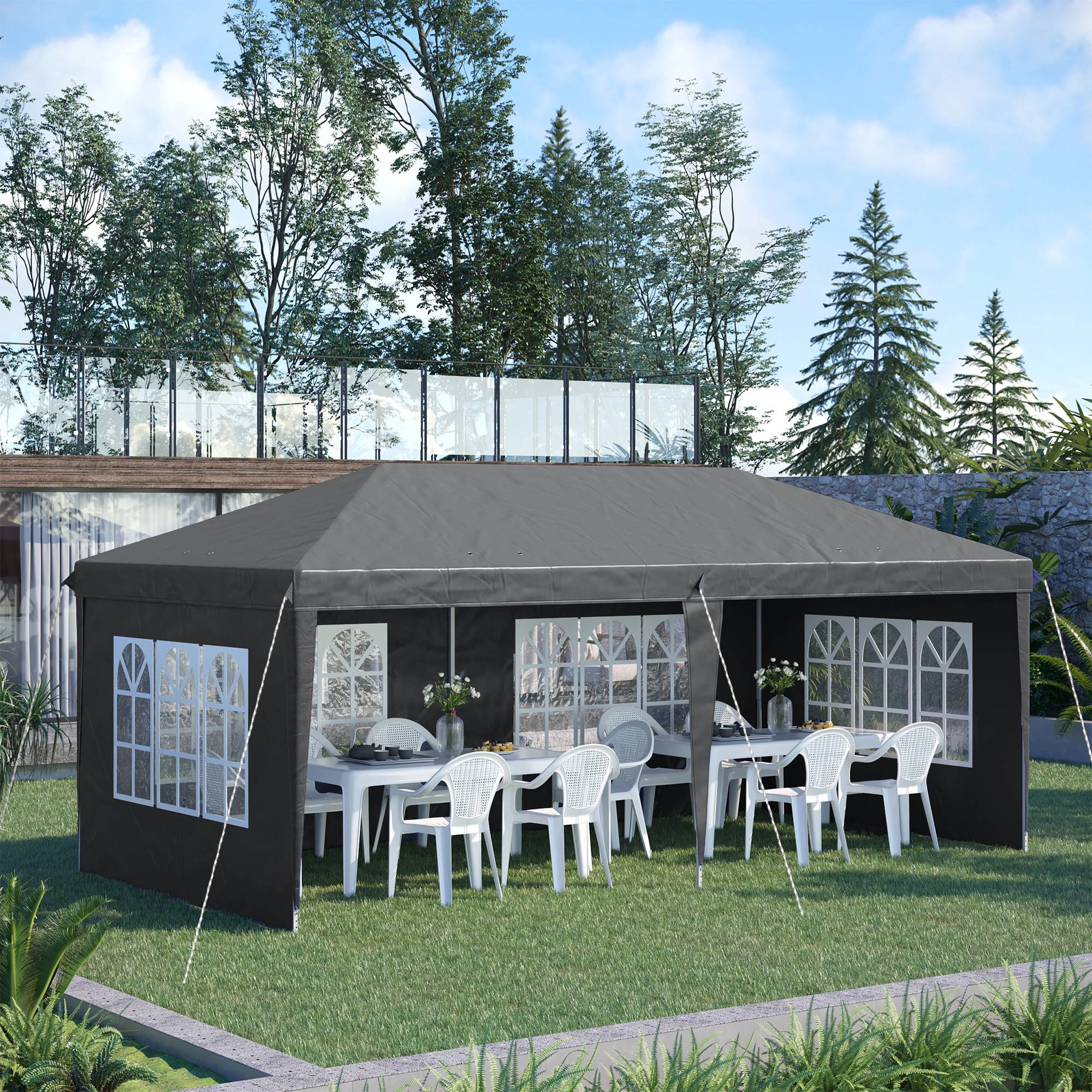 Tonnelle pliante polyester gris 585 x 295 x 270 cm - PANGIVO - Image 4