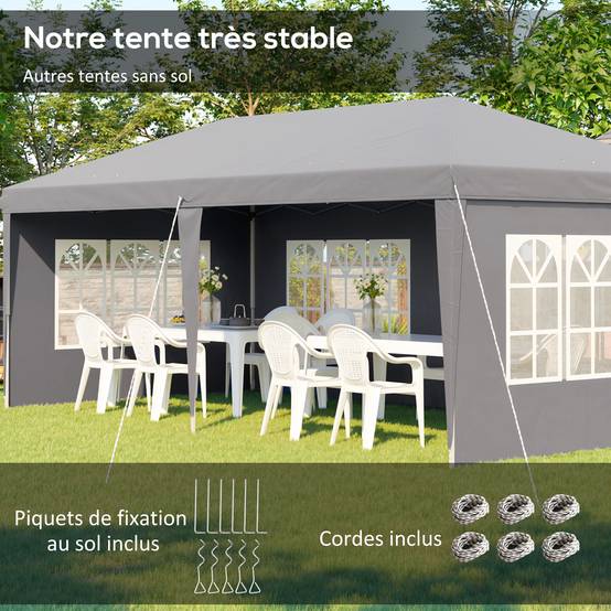 Tonnelle pliante polyester gris 585 x 295 x 270 cm - PANGIVO - Image 7
