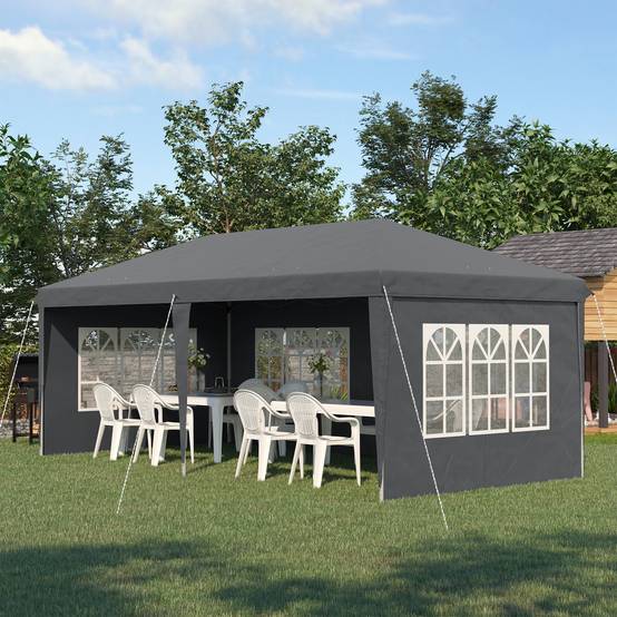 Tonnelle pliante polyester gris 585 x 295 x 270 cm - PANGIVO - Image 3