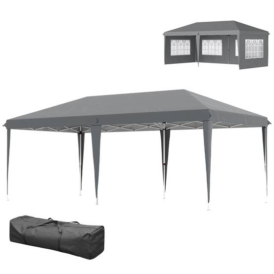 Tonnelle pliante polyester gris 585 x 295 x 270 cm - PANGIVO - Image 2