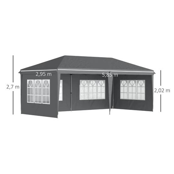 Tonnelle pliante polyester gris 585 x 295 x 270 cm - PANGIVO - Image 5