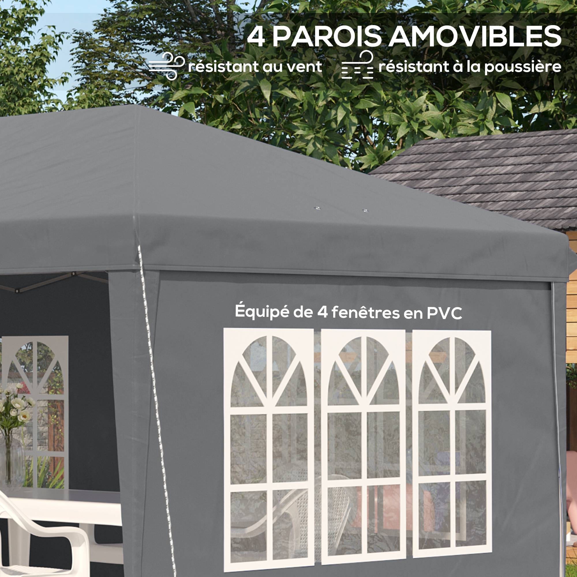 Tonnelle pliante polyester gris 585 x 295 x 270 cm - PANGIVO - Image 10