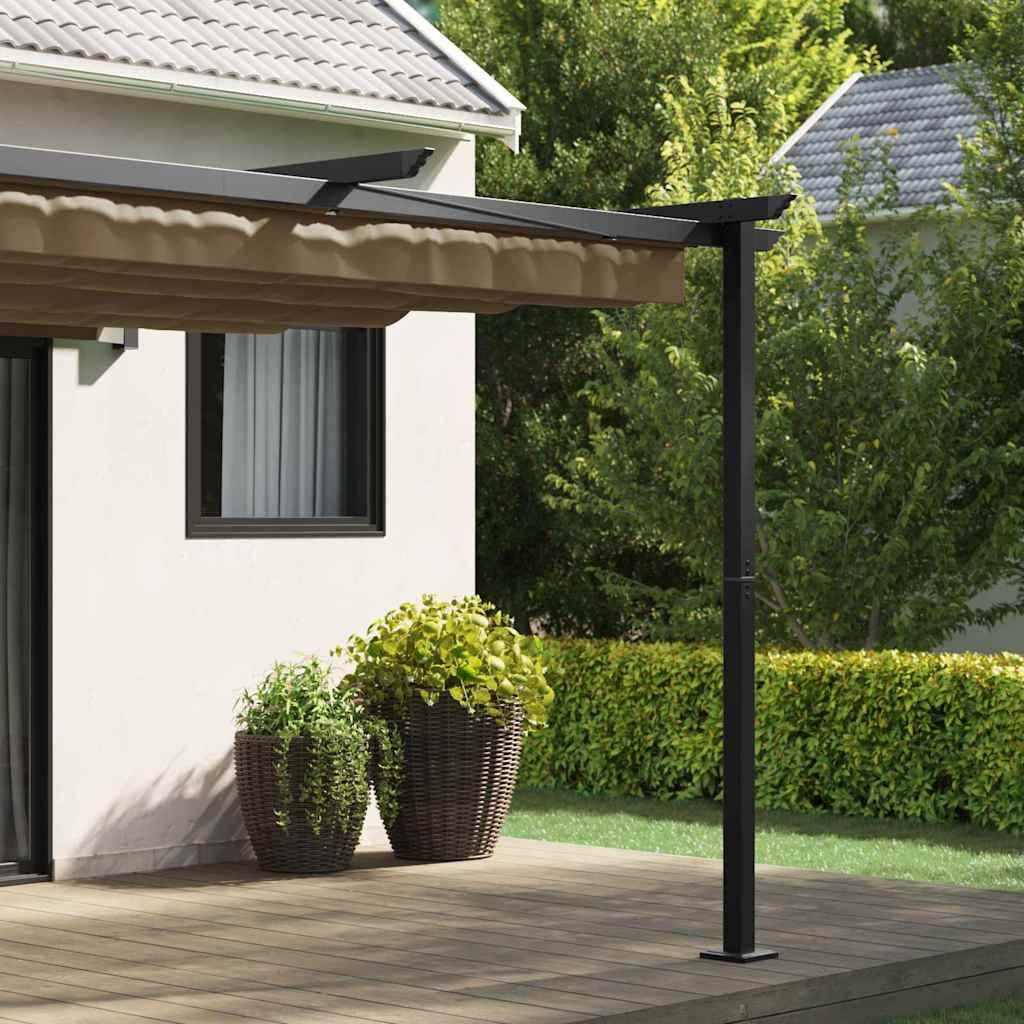 Pergola Murale Adossée Acier Toit Rétractable 3x3 m Taupe pour Jardin Patio - ComfortXL Outdoor Living - Image 3