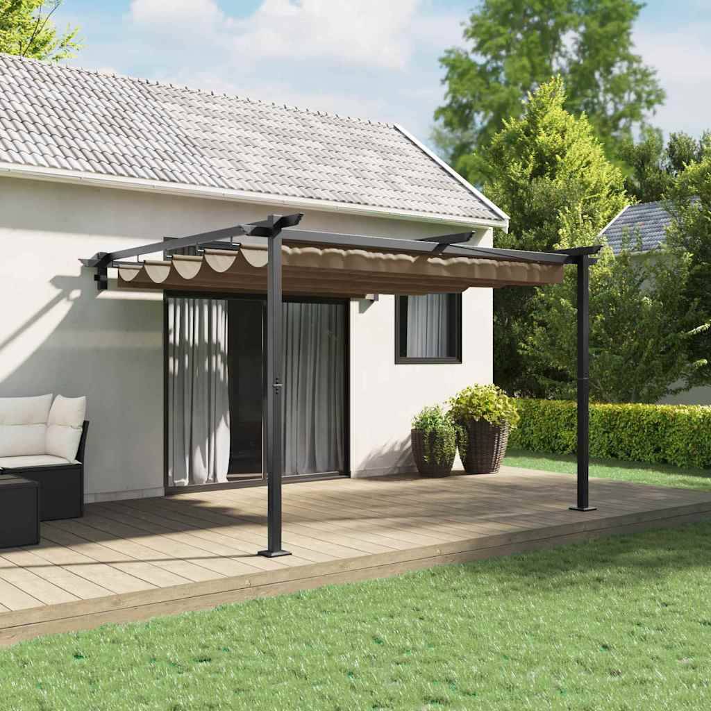 Pergola Murale Adossée Acier Toit Rétractable 3x3 m Taupe pour Jardin Patio - ComfortXL Outdoor Living - Image 1