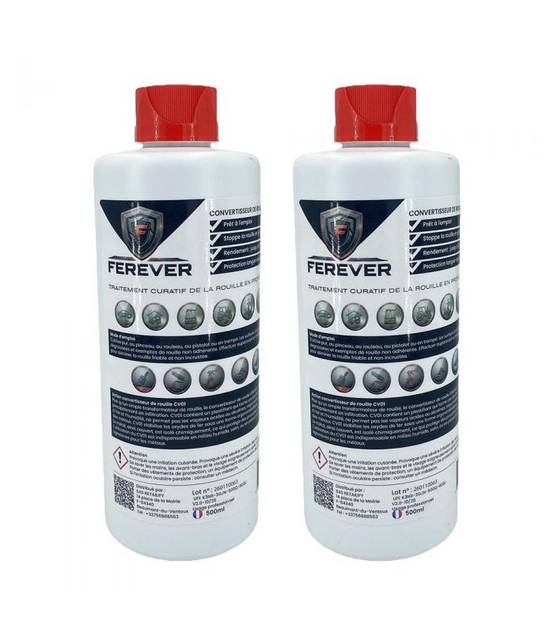 Lot 2 bidons convertisseur de rouille 0,5L longue durée, séchage rapide - FEREVER CV01x2 - Image 1