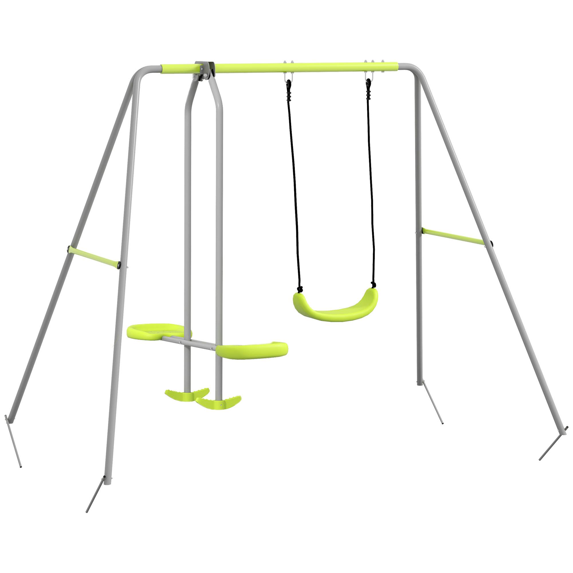 Portique 2 agrès avec 1 balançoire et siège face-à-face, 255×160×180 cm, charge max 135 kg, vert gris, stable pour jardin - Image 10